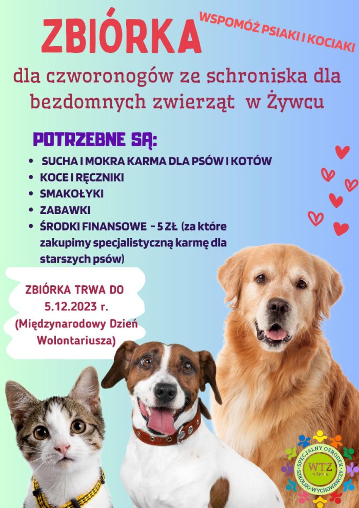 Zbórka dla czworonogów ze schroniska dla bezdomnych zwierząt w Żywcu.