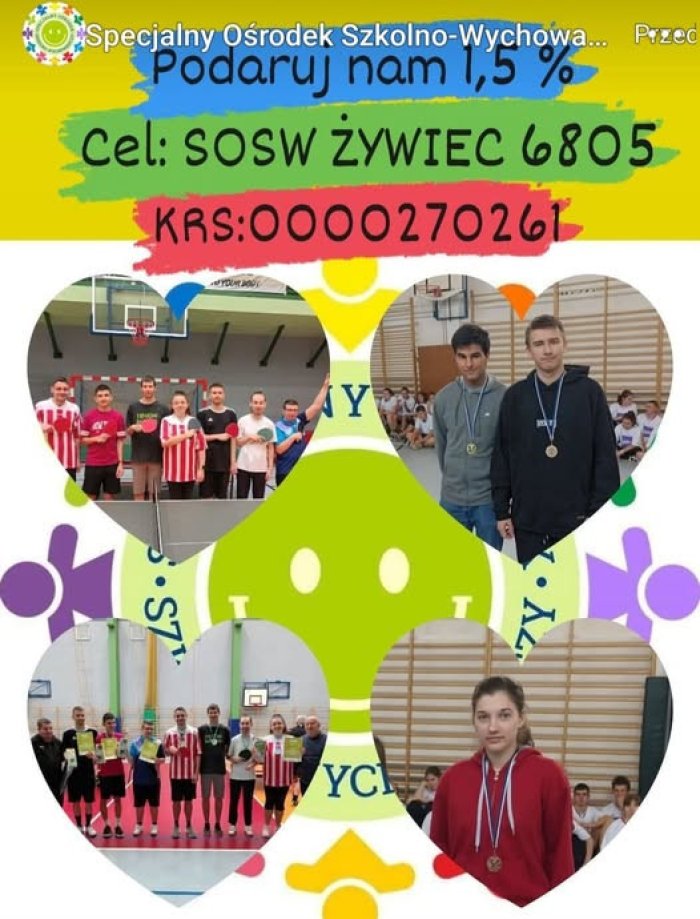 podaruj nam 1, 5 %
cel sosw żywiec 6805
krs 0000270261