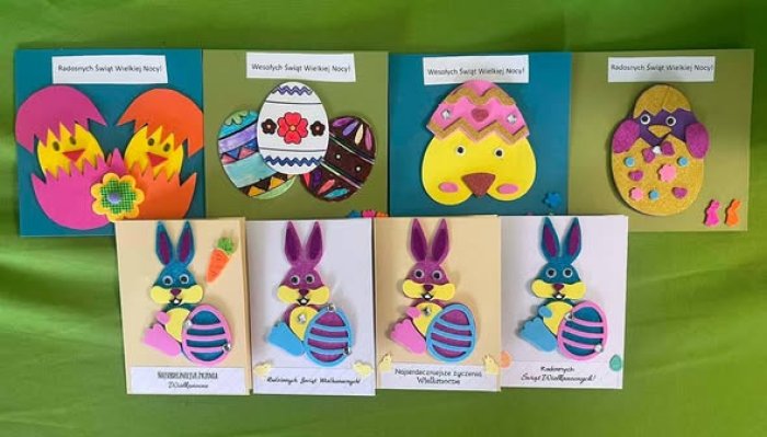 Kartki świąteczne wykonane przez uczniów w ramach zajęć świetlicowych.