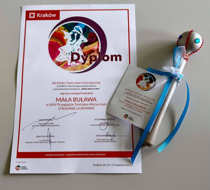Dyplom zdobyty przez uczniów naszej szkoły.