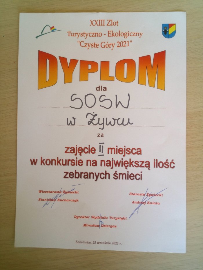 dyplom za zajęcie drugiego miejsca w zlocie ekologicznym